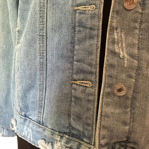 Womens Wash Distressed Ripped Destroyed Denim Jean Jacket Frayed Large 2 - Picture 12 of 13